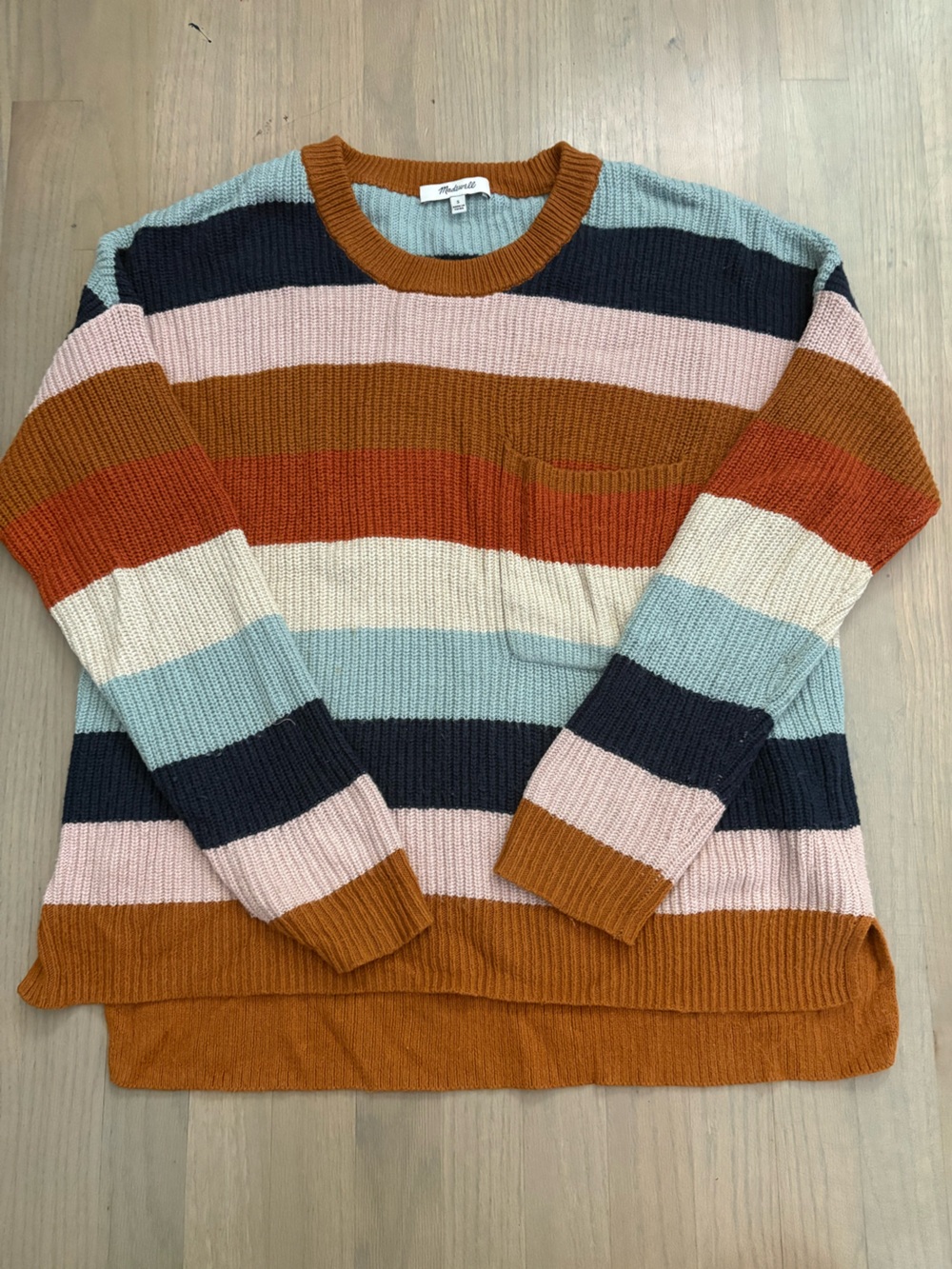 Madewell Striped Crewneck Sweater in Rust, Pink, Navy, Cream & Light Blue